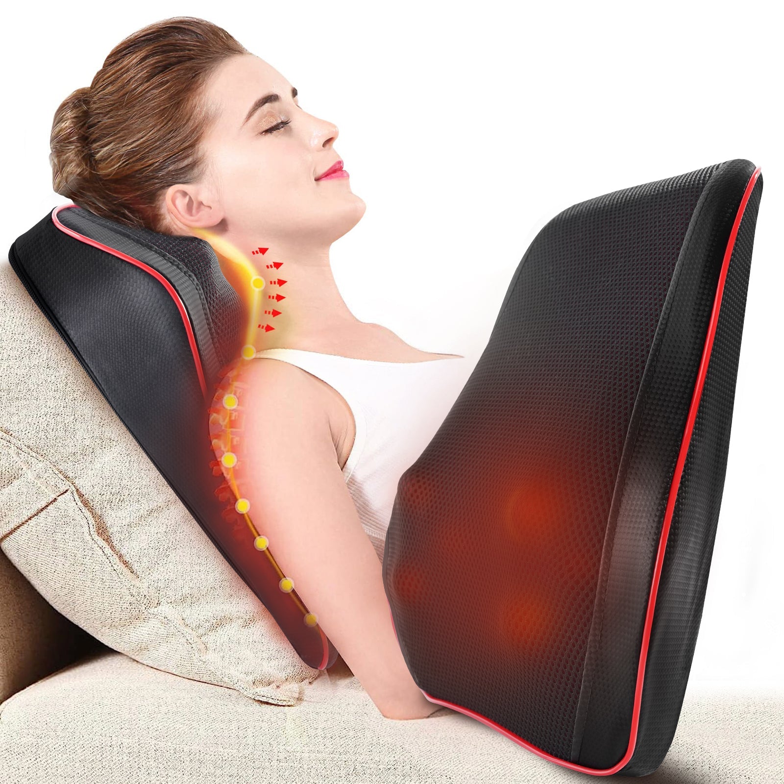 DeerRun® Back Massager with Heat, 3D Kneading Massage Pillow for Back, Neck, Shoulder, Leg Pain Relief
