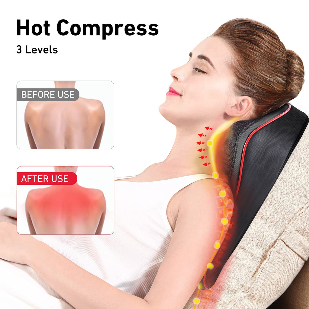 DeerRun® Back Massager with Heat, 3D Kneading Massage Pillow for Back, Neck, Shoulder, Leg Pain Relief