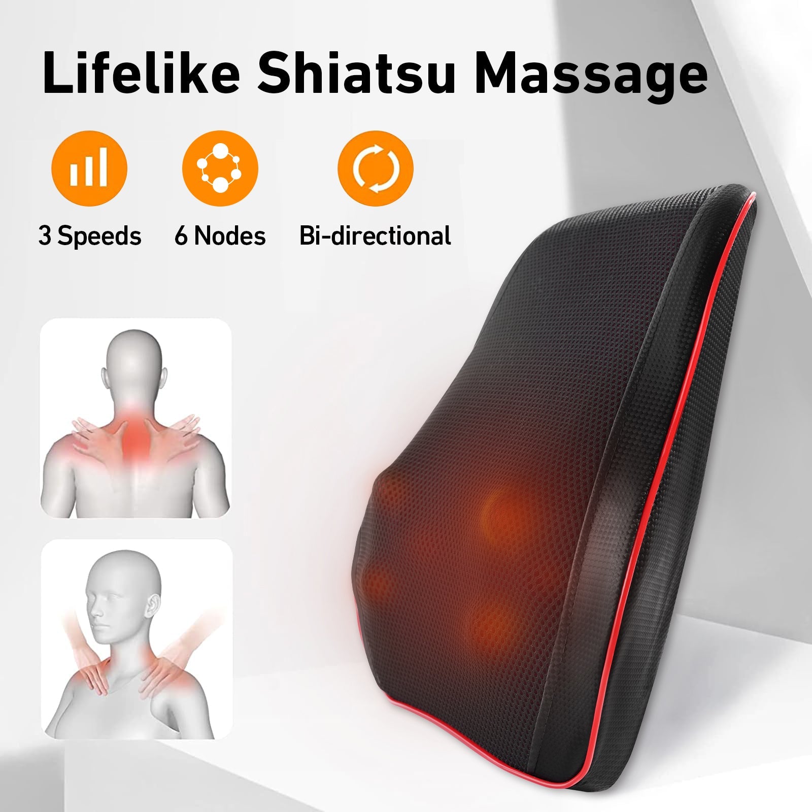 DeerRun® Back Massager with Heat, 3D Kneading Massage Pillow for Back, Neck, Shoulder, Leg Pain Relief