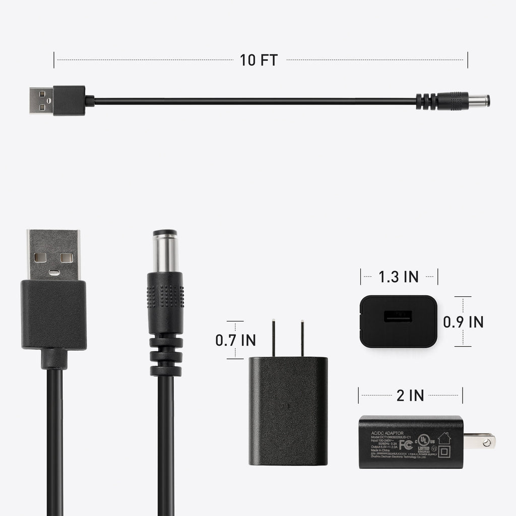 DeerRun® Bike Extension Cord, 10 ft, 5V 2A, with Adapter