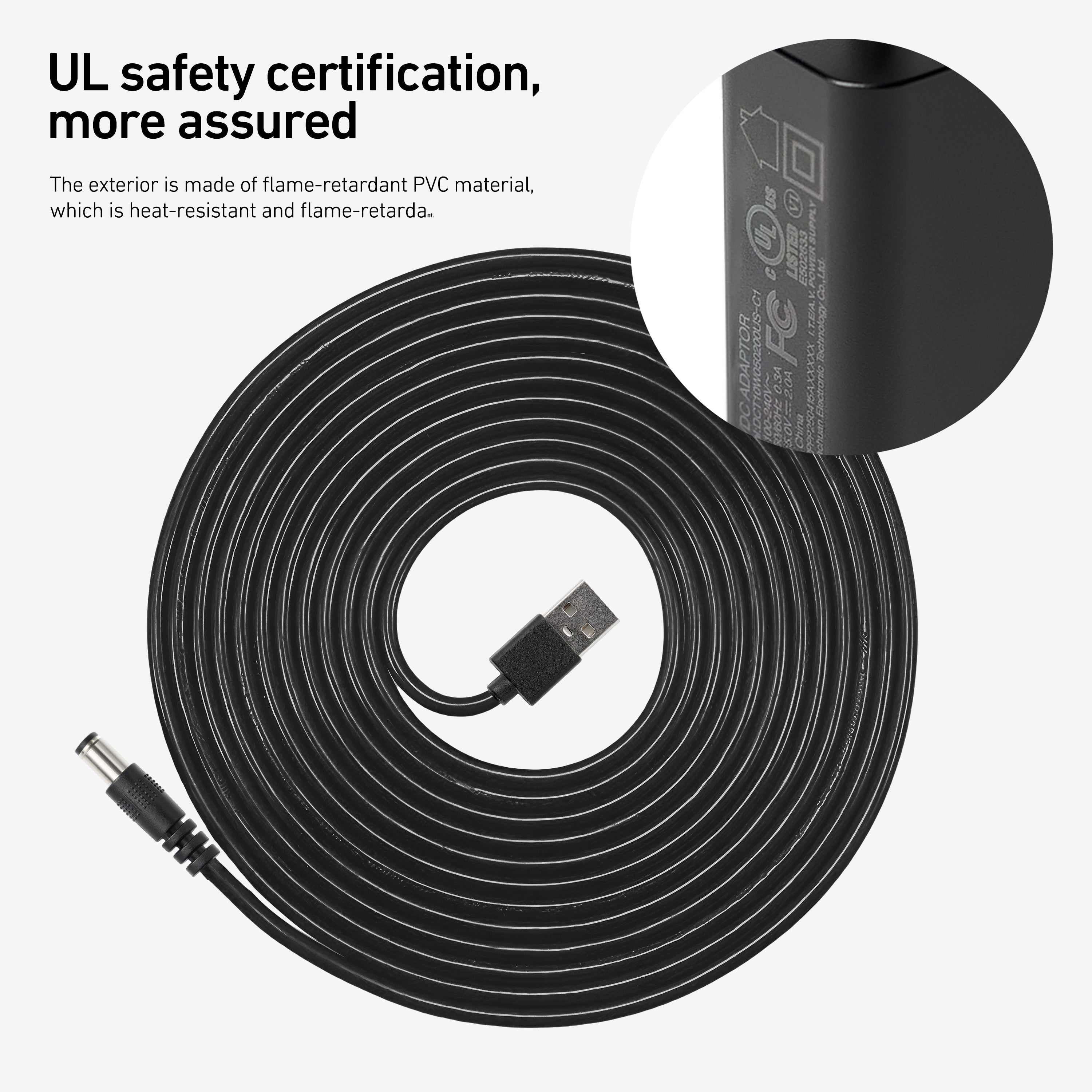 DeerRun® Bike Extension Cord, 10 ft, 5V 2A, with Adapter